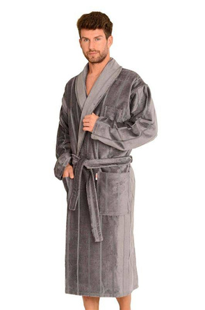Szlafrok De Lafense 803 M-2XL męski szary-szerokie pasy
