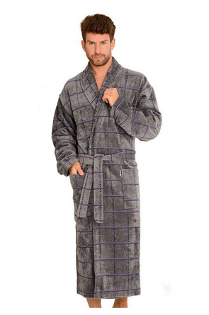 Szlafrok De Lafense 803 M-2XL męski szary-szerokie pasy