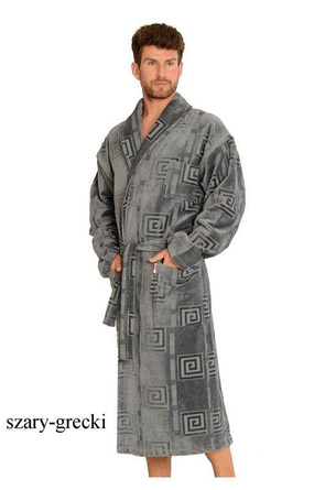 Szlafrok De Lafense 803 M-2XL męski szary-szerokie pasy